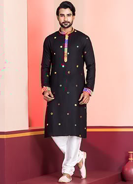 Black Rayon Kutch Work Kurta Pyjama