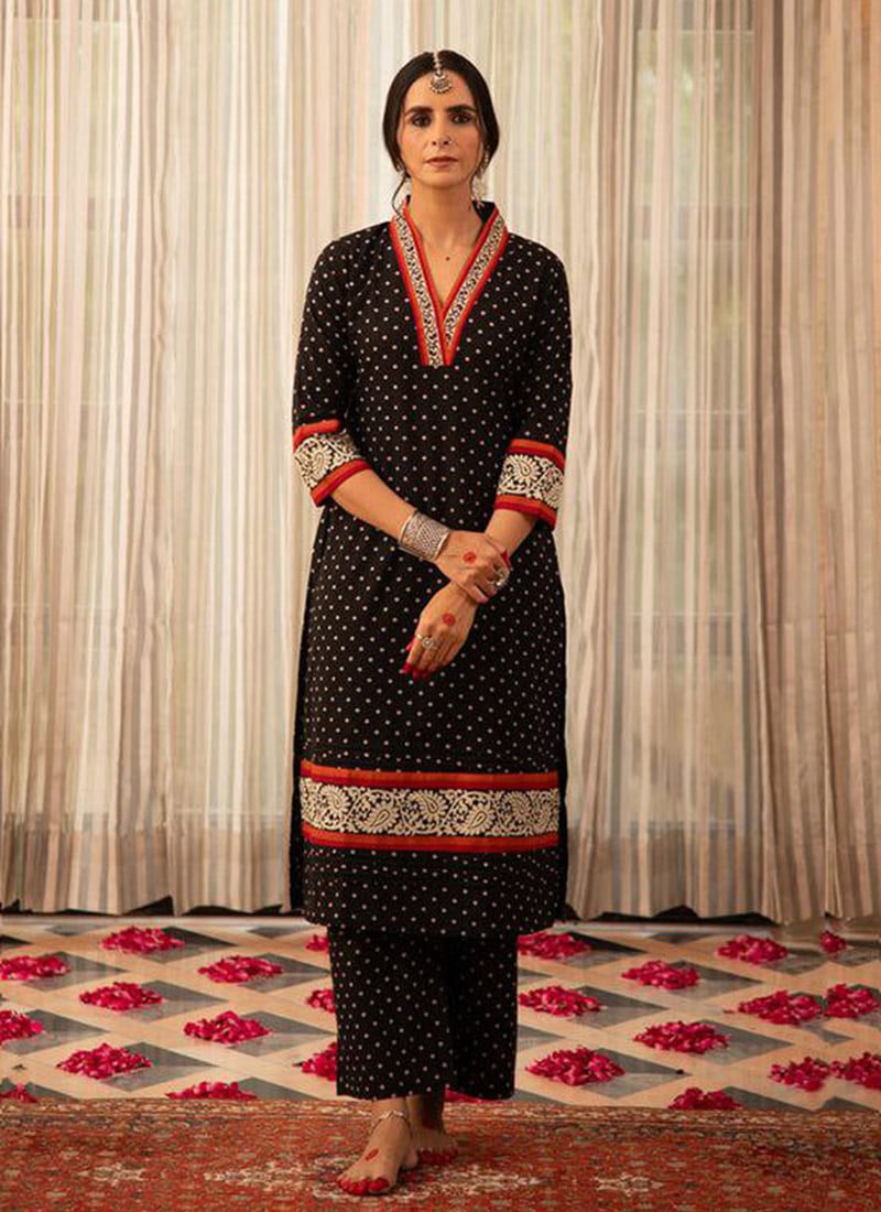 Black Rayon Printed Kurta Straight Pant Set