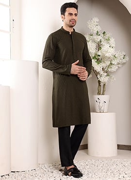 Black Rayon Silk Chikankari Embroidered Kurta For Men