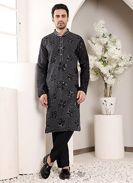 Black Rayon Silk Sequins Embroidered Kurta Pyjama