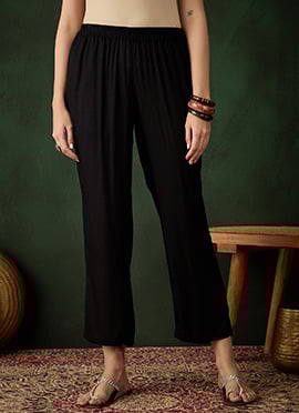 Black Rayon Solid Straight Pant