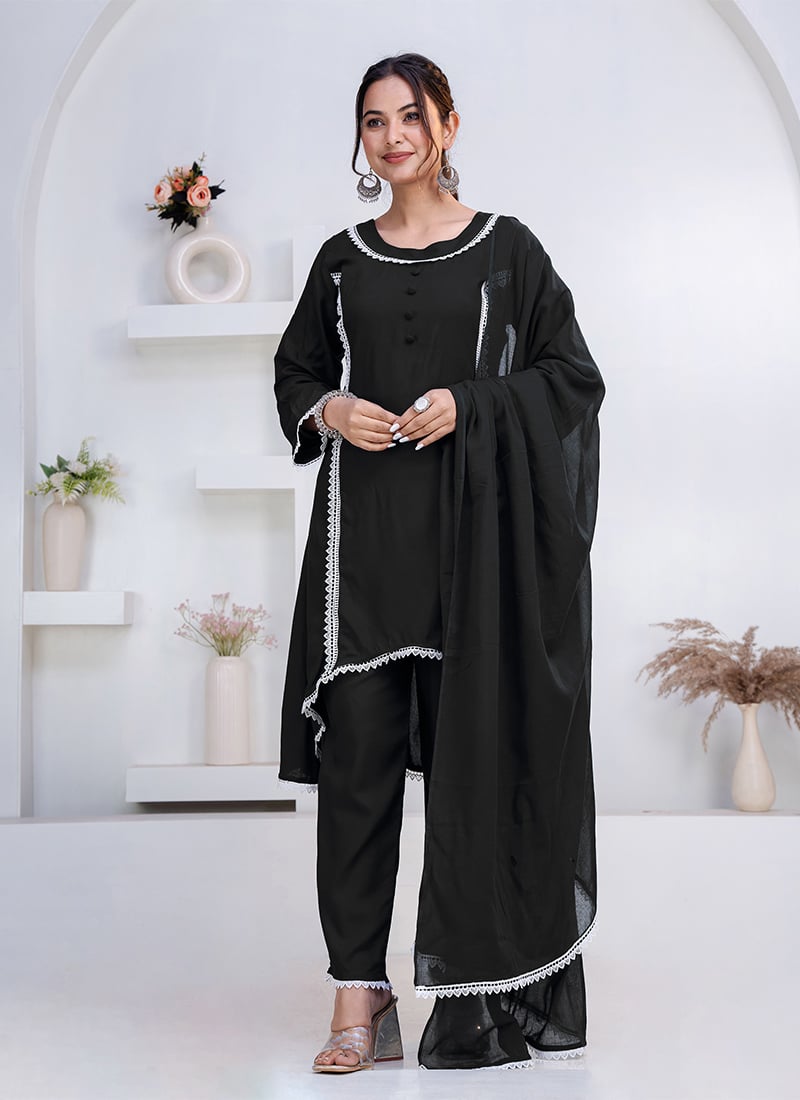 Black Rayon Straight Pant Suit After Six Wear
