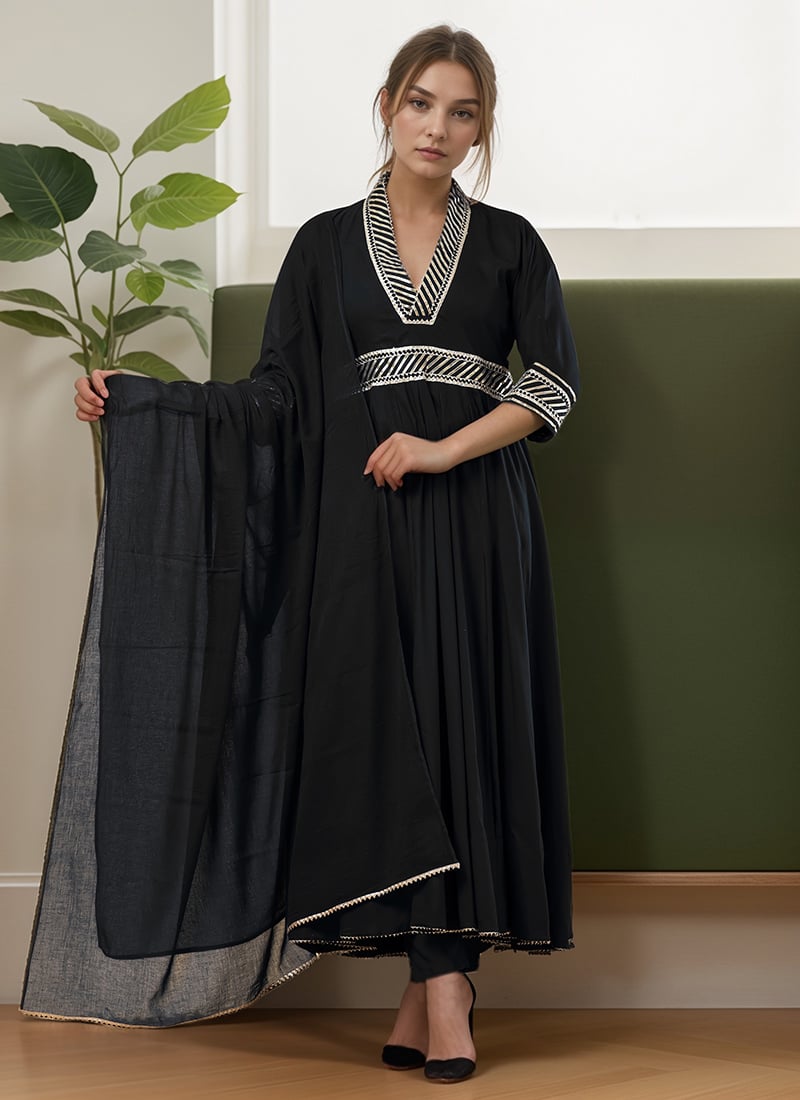Black Rayon Zari Gota Patti Anarkali Suit