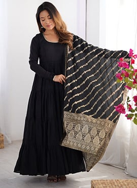 Black Roman Silk Anarkali Suit With Banarasi Dupatta