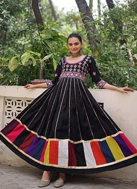 Black Roman Silk Mirror Work Gota Lace Kutch Work Anarkali Gown