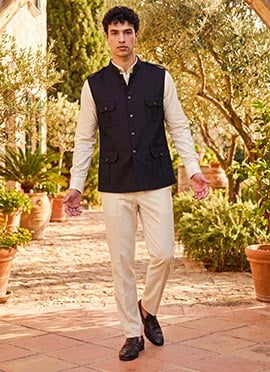 Black Satin Silk Bandhgala Jacket For Men