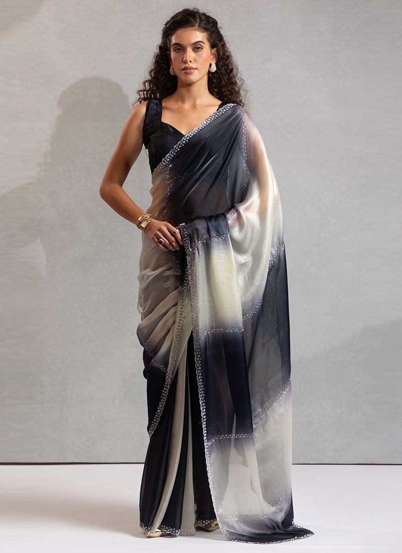 Black Satin Stones Saree