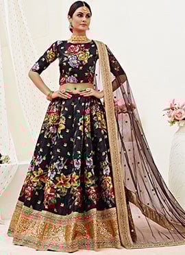 Black Satin Umbrella Lehenga