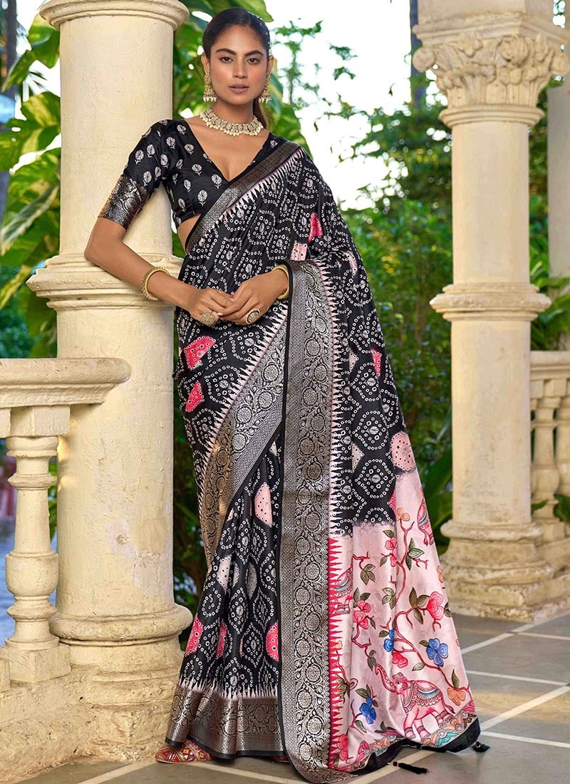Black Silk Bandhini Ajrakh Print Saree After Six Wear