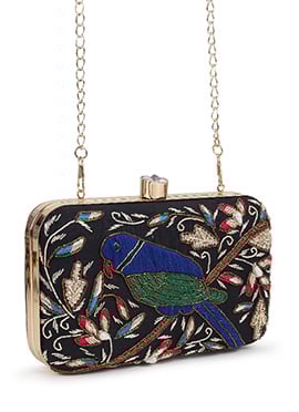 Black Silk Beads Embroidered Clutch