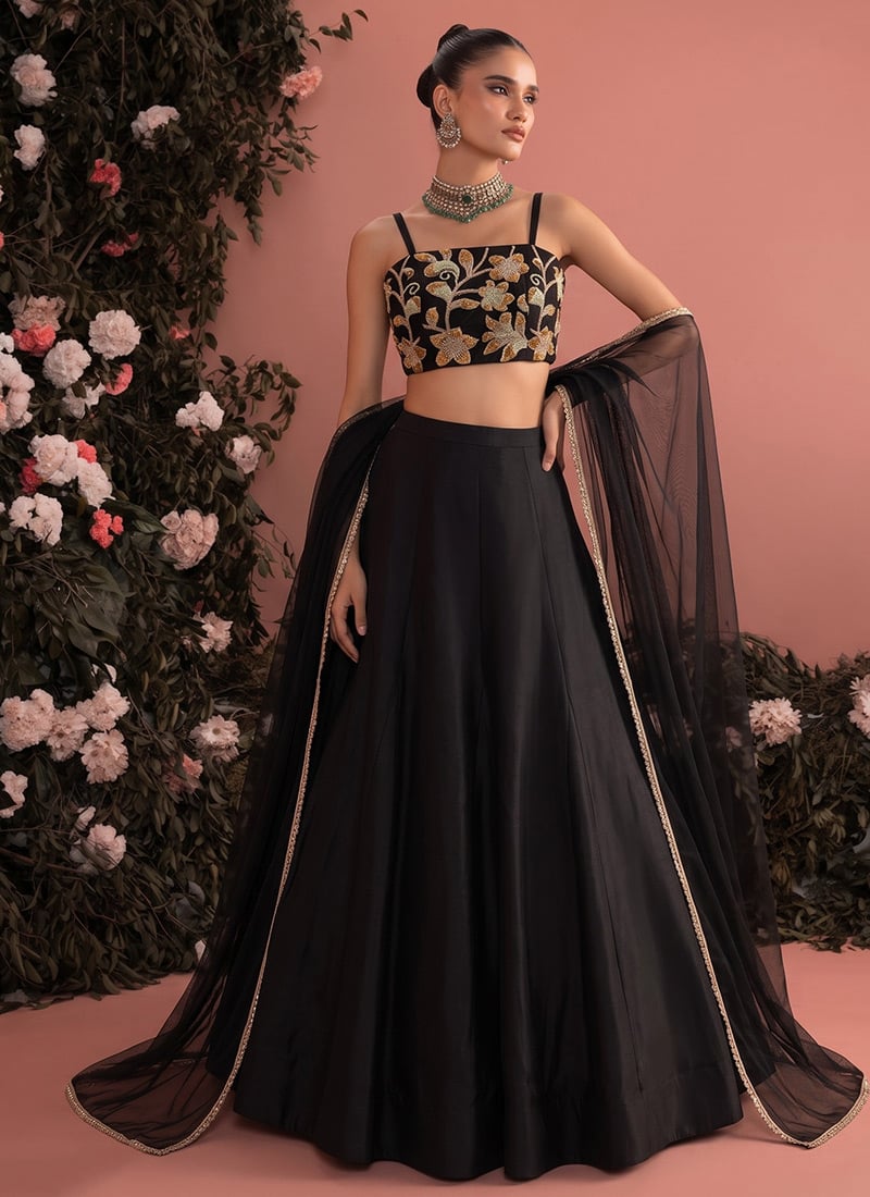 Black Silk Beads Embroidered Lehenga After Six Wear