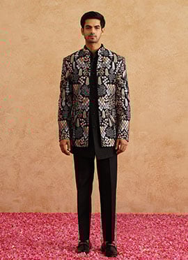 Black Silk Embroidered Jodhpuri Bandhgala Suit