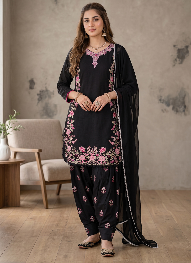 Black Silk Embroidered Salwar Suit After Six Wear