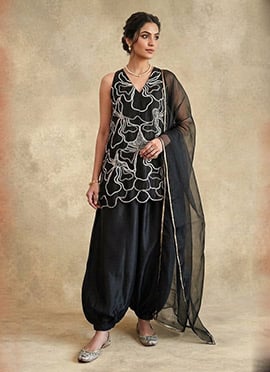 Black Silk Embroidered Sequins Salwar Suit