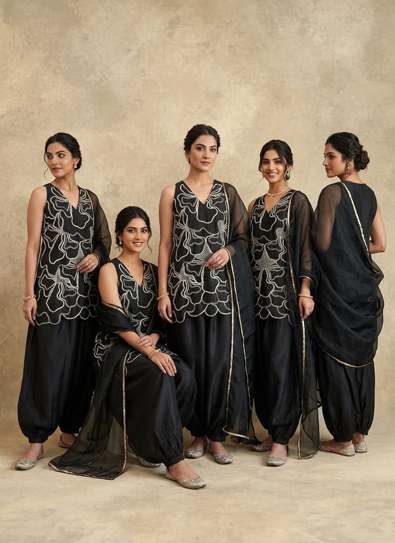 Black Silk Embroidered Sequins Palazzo Suit After Six Wear