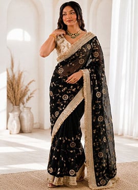Black Silk Embroidered Sequins Saree