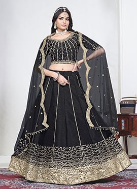 Black Silk Embroidered Sequins Umbrella Lehenga