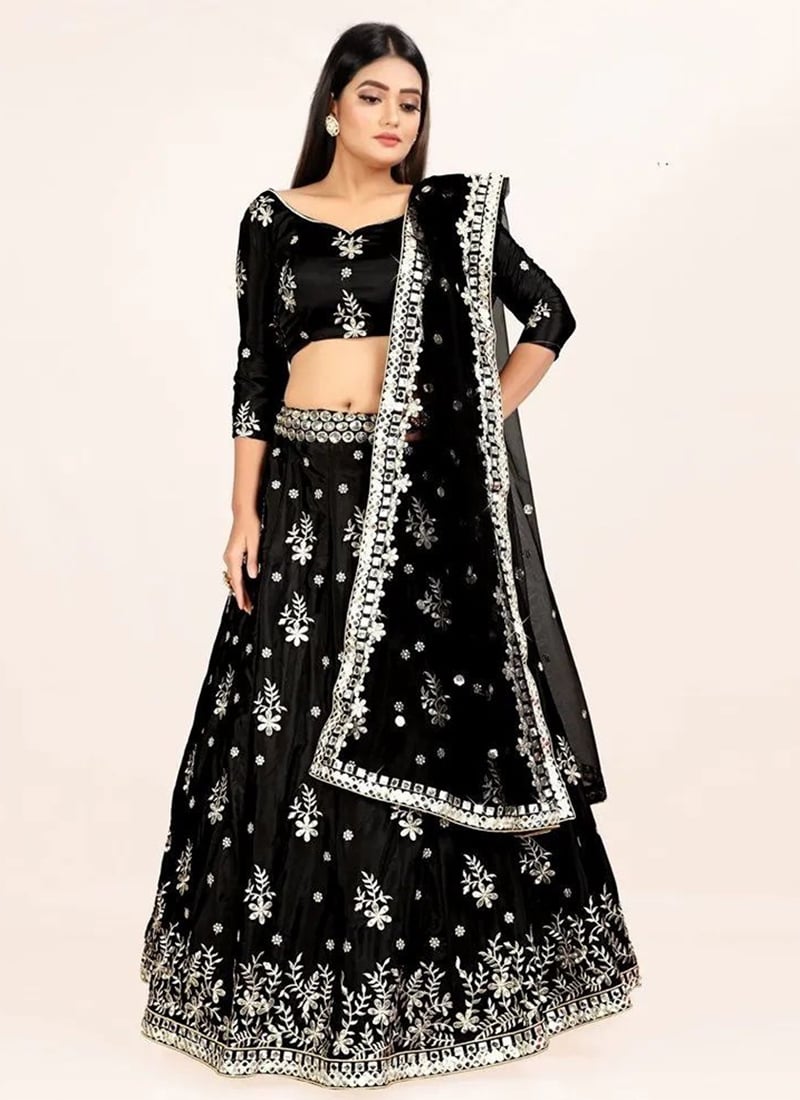 Black Silk Embroidered Stunning Lehenga Wedding Wear