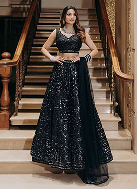 Black Silk Embroidered Umbrella Lehenga