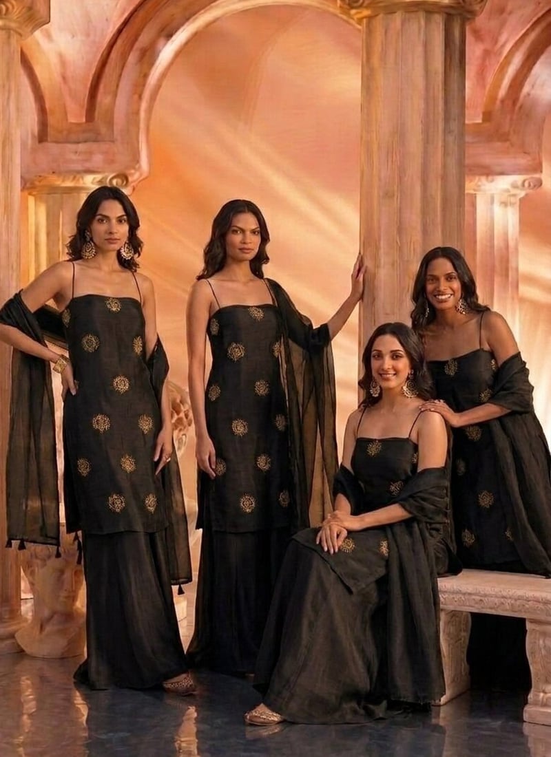 Black Silk Hand Embroidered With Stone Work Palazzo Suit After Six Wear