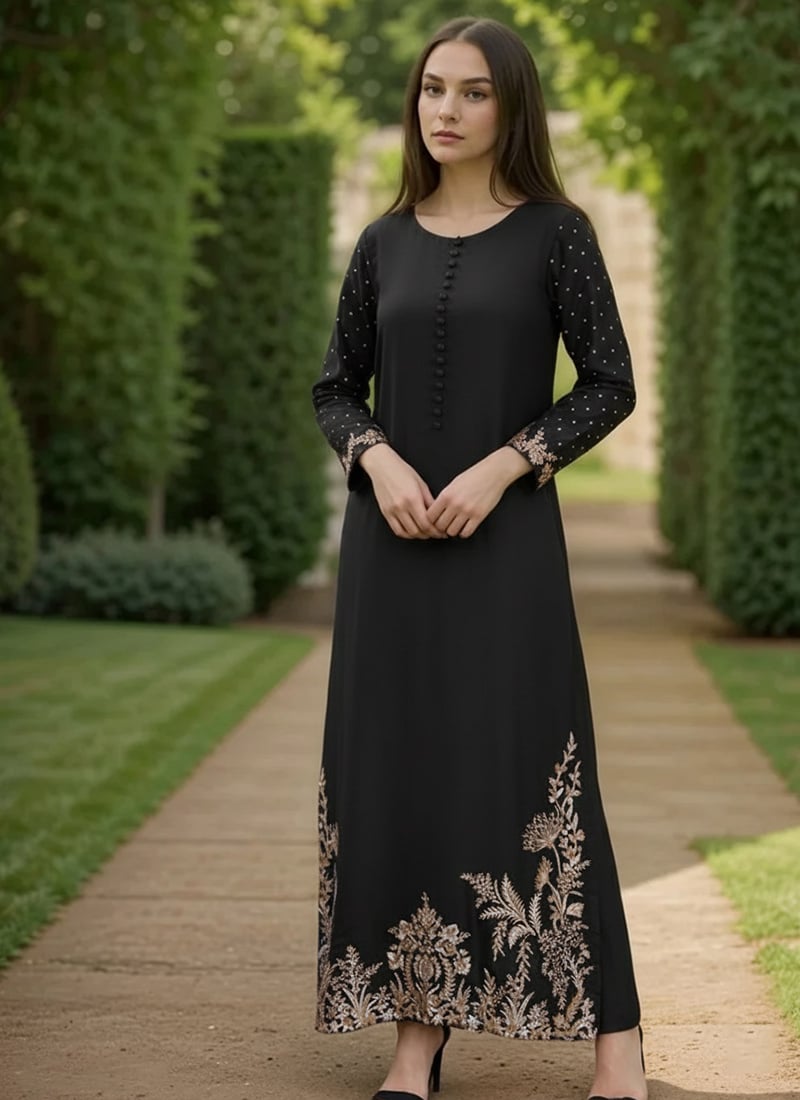 Black Silk Hand Embroidered Zardosi Straight Pant Suit Festive Wear