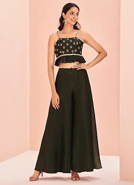 Black Silk Hand Work Stylish Indowestern Palazzo Set