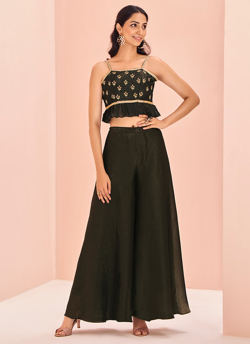 Black Silk Hand Work Stylish Indowestern Palazzo Set