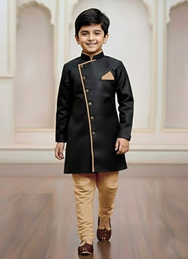 Black Silk Indowestern Sherwani Kids Boys