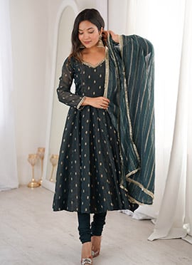Black Silk Jacquard Anarkali Suit