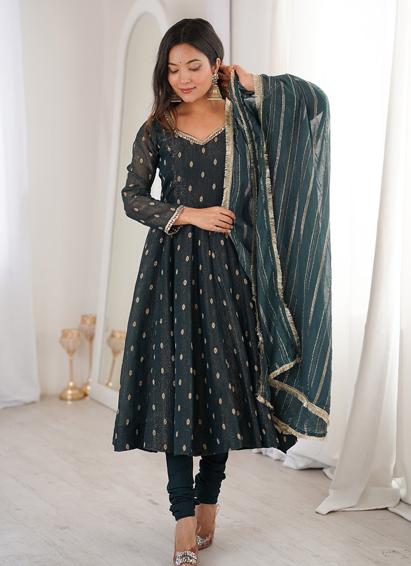 Black Silk Jacquard Anarkali Suit Festive Wear
