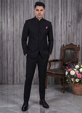 Black Silk Jodhpuri Suit For Men