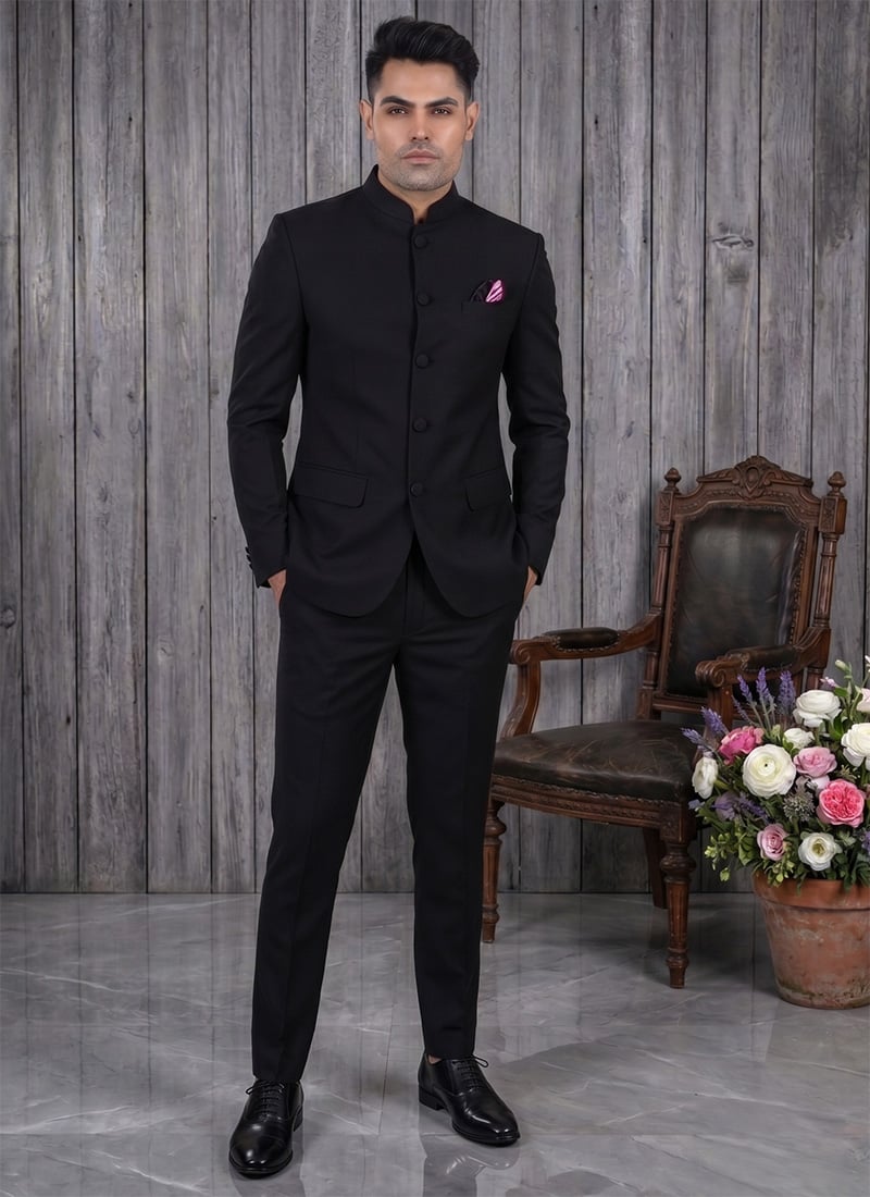 Black Silk Jodhpuri Suit For Men After Six Wear