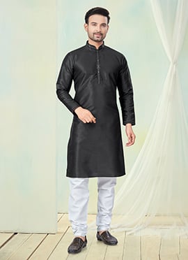 Black Silk Kurta Pyjama For Men