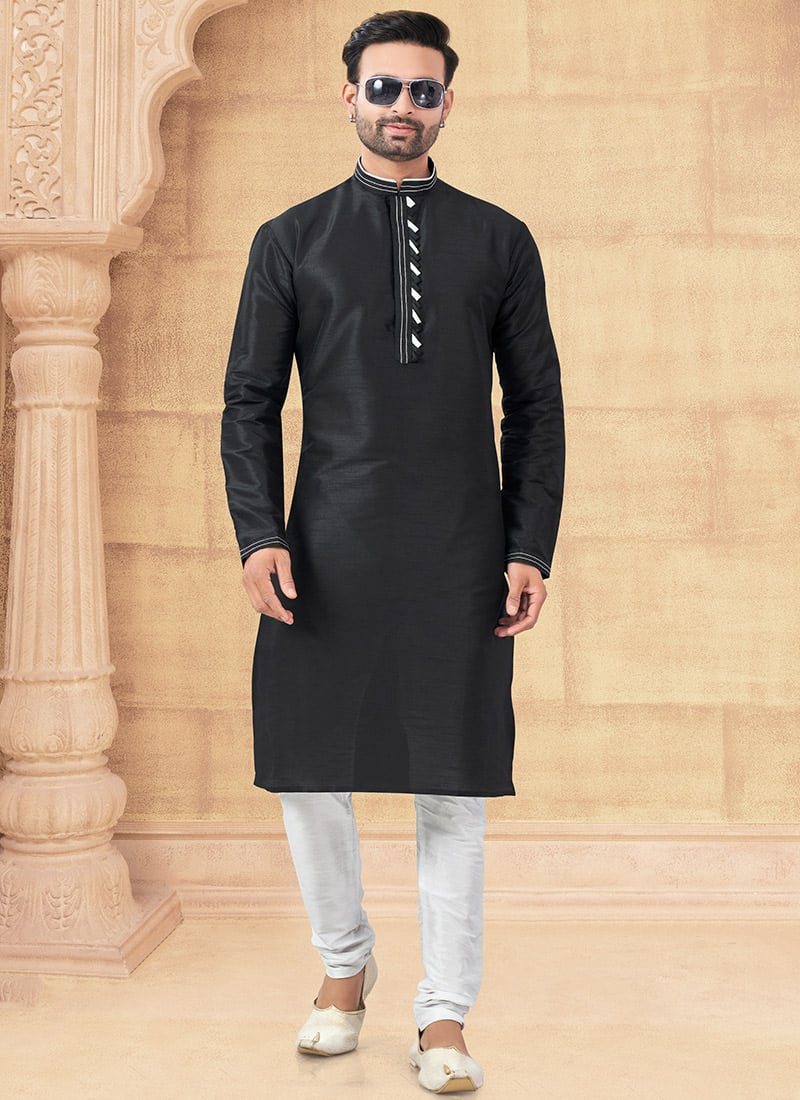 Black Silk Kurta Pyjama Festive Wear
