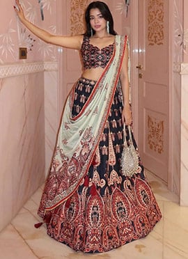 Black Silk Printed Gota Lehenga