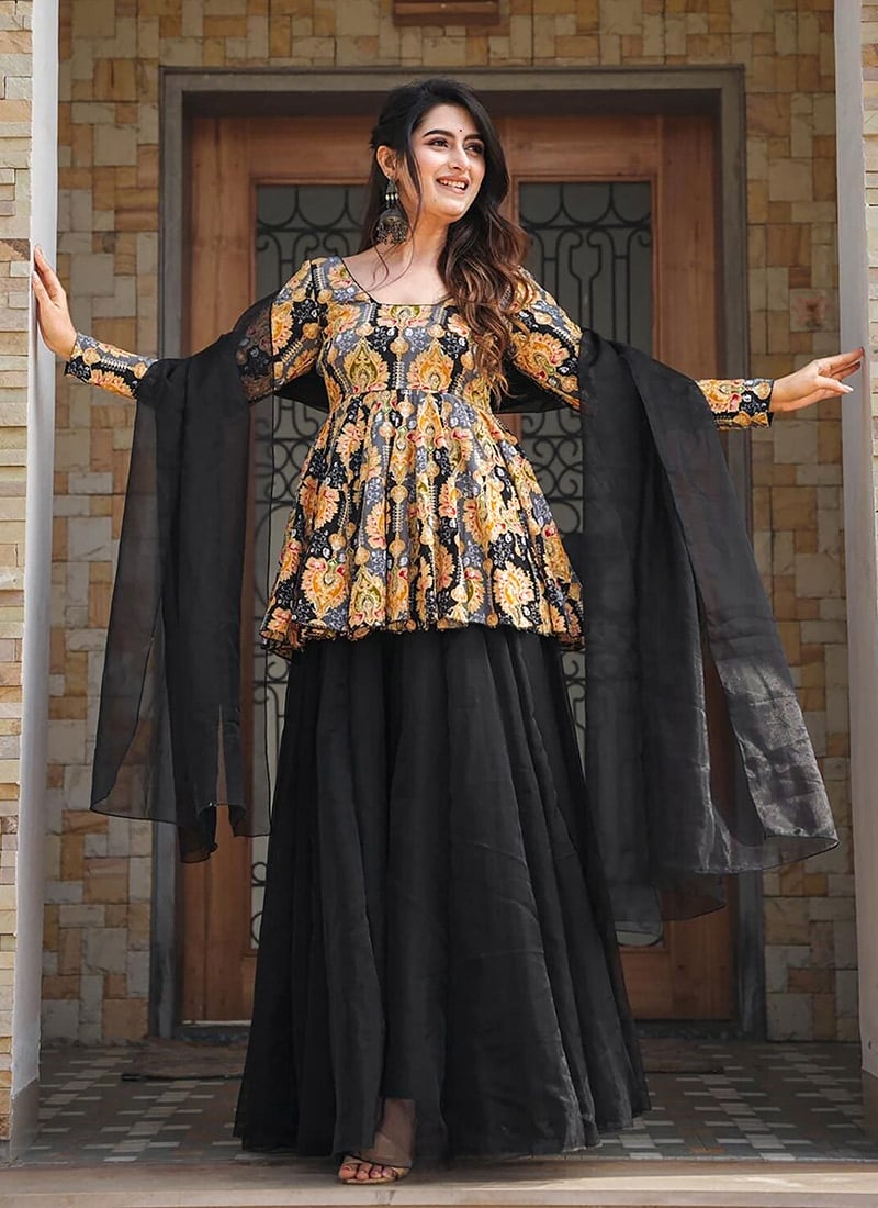 Black Silk Printed Palazzo Suit After Six Wear