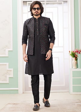 Black Silk Sequins Bandi Set