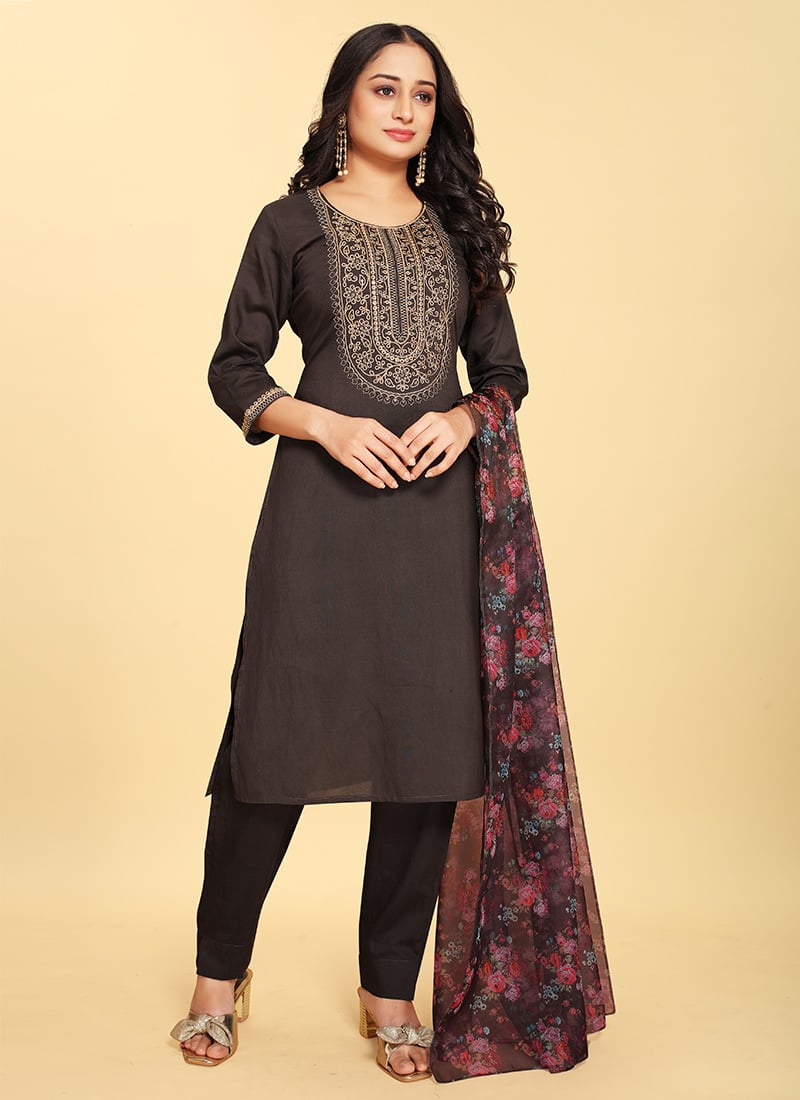 Black Silk Simple Straight Pant Suit Embossed With Embroidery After Six Wear