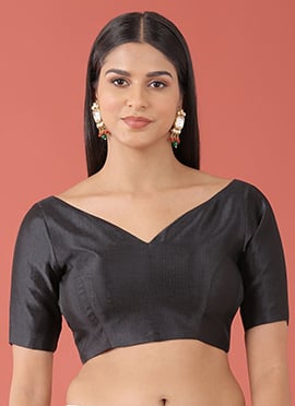 Black Silk Solid Stitched Readymade Blouse