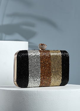 Black Silk Stones Clutch With Cut Dana Work