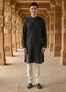Black Silk Textured Kurta Pyjama