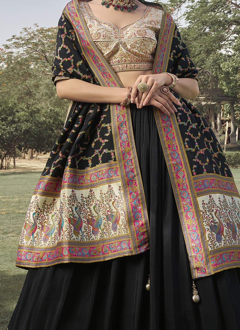 Black Viscose Jacquard With Embroidered Sequins Lehenga Choli