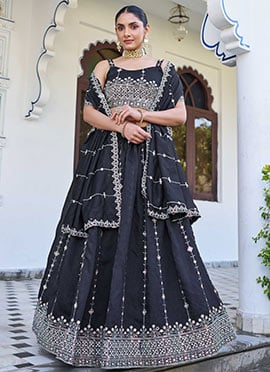 Black Silk Zari Embroidered Sequins Lehenga