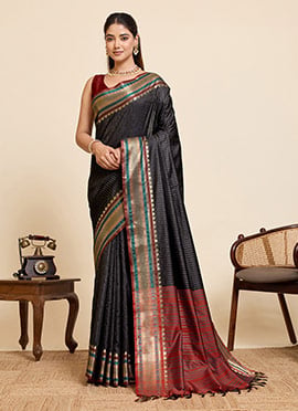 Black Silk Zari Jacquard Woven Saree