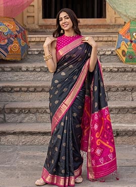 Black Silk Zari Jacquard Woven Saree
