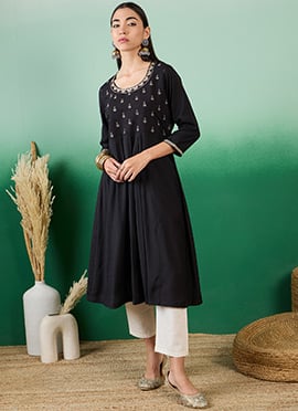 Black Silk Zari Long Kurti