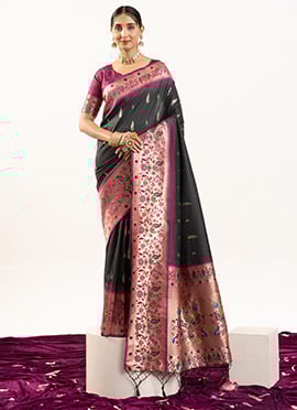 Black Soft Banarasi Silk Zari Jacquard Saree