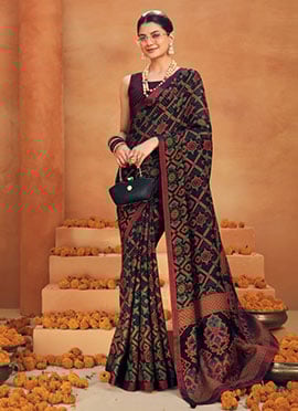 Black Soft Cotton Silk Zari Work Saree