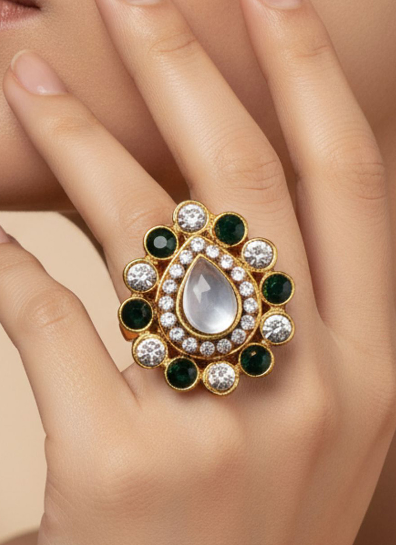 Black Stones Kundan Ring Festive Wear