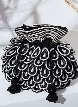 Black Suede Stones Potli With Cut Dana Work